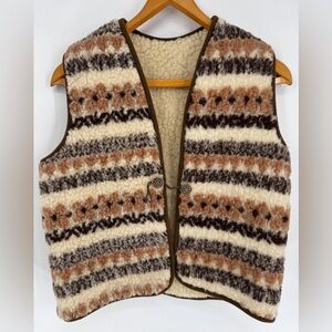 Vintage 70s Aztec Print Wool Fleece Vest Unisex Size Large